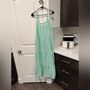 Sonoma Green and White Striped Maxi Dress